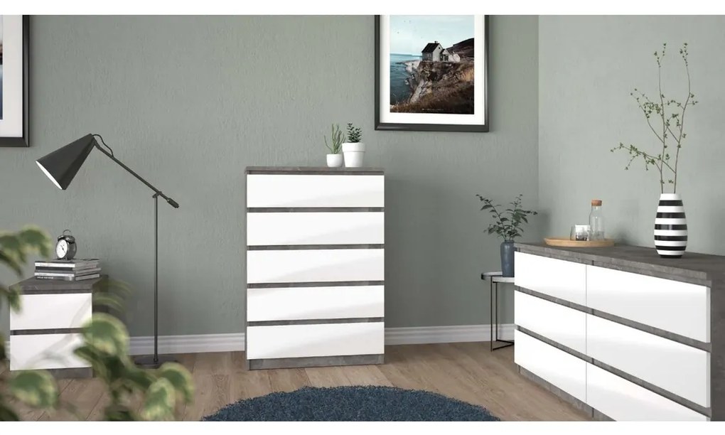 Comodă Simplicity 154 x 50 x 70 cm, gri / alb lucios