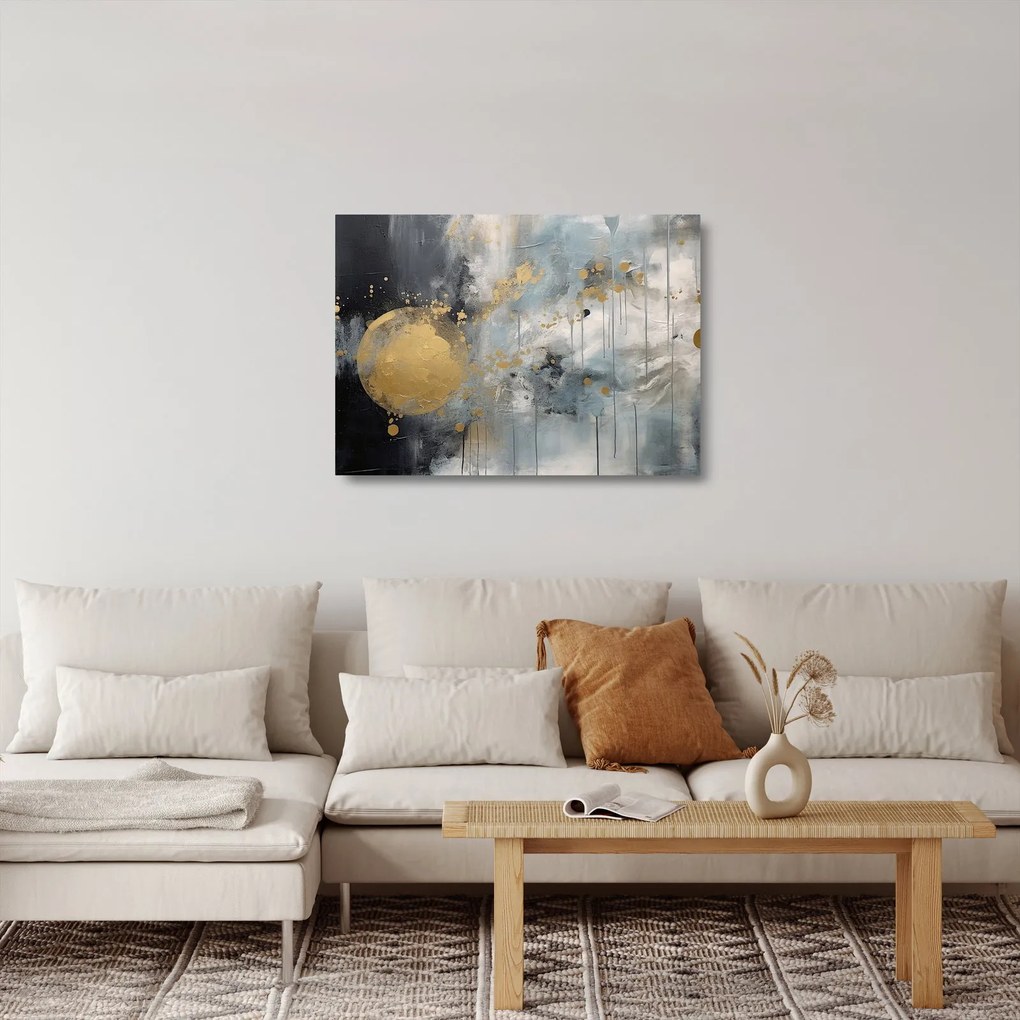 Tablou pe sticlă - Abstracție cu minge de aur (70x50 cm)