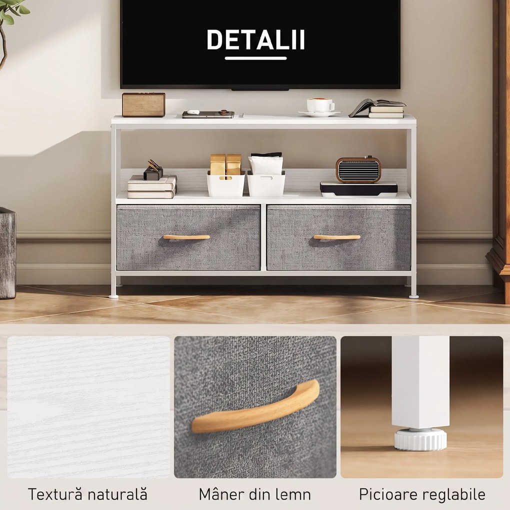 HOMCOM Mobilier TV pentru 47" cu Sertare Pliabile din Material Textil și Raft din Metal și MDF, 98x29x56 cm, Negru | Aosom Romania