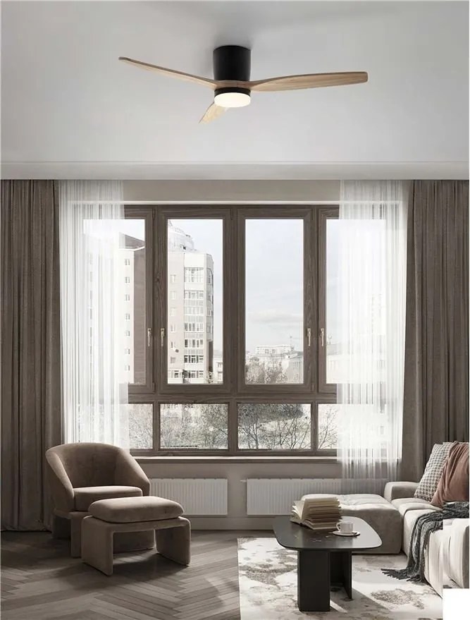 Lustra LED cu Ventilator si telecomanda ALOA negru/natural wood