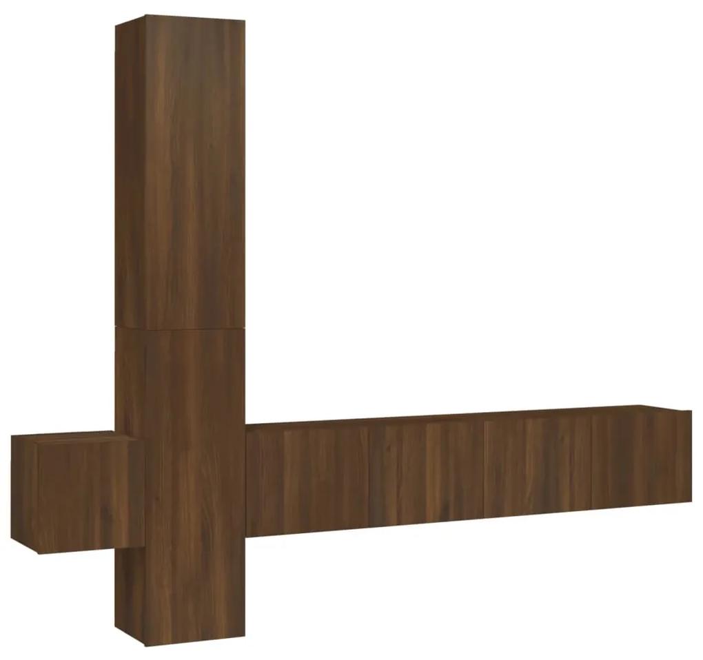 Set dulapuri TV, 5 piese, stejar maro, lemn prelucrat 1, Stejar brun, 80 x 30 x 30 cm (2 pcs)