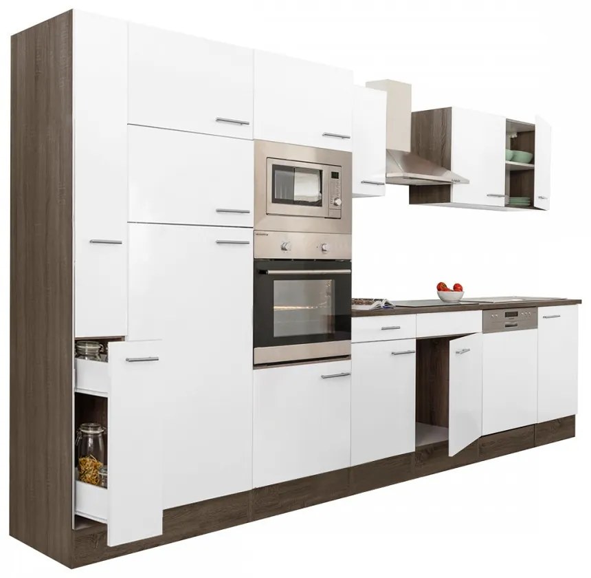 Mobilă de bucătărie Yorki 370, corp din stejar Yorki, cu față alb satinat