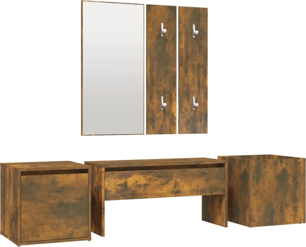 vidaXL Set de mobilier pentru hol, stejar fumuriu, lemn prelucrat