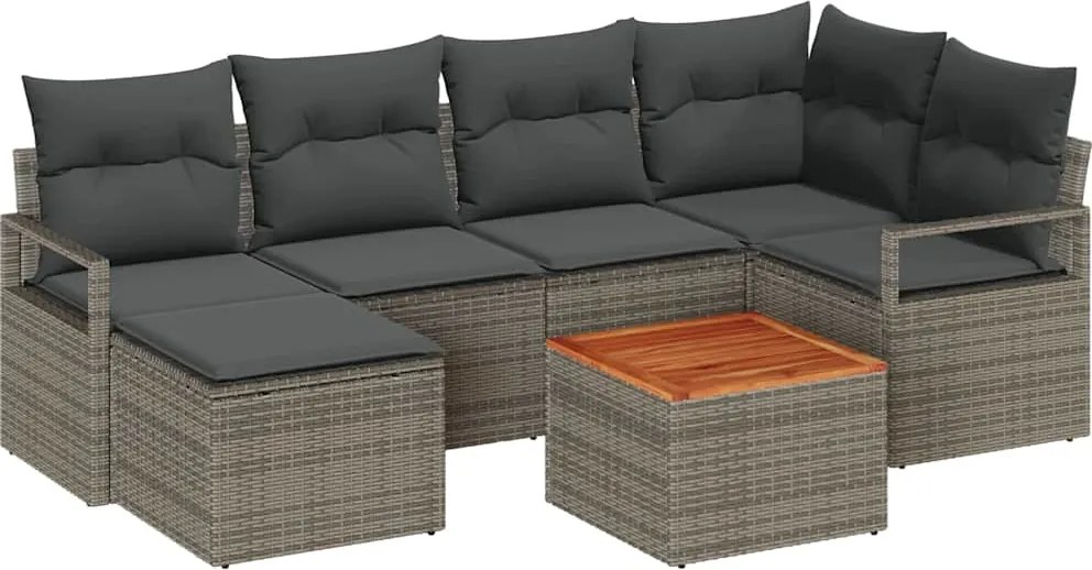 vidaXL Set de canapele pentru grădină cu pernă 7 pcs Gri poliratan