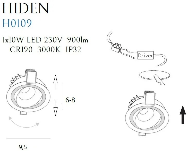 Spot LED directionabil, incastrabil tavan fals / plafon IP32 HIDEN alb H0109 MX