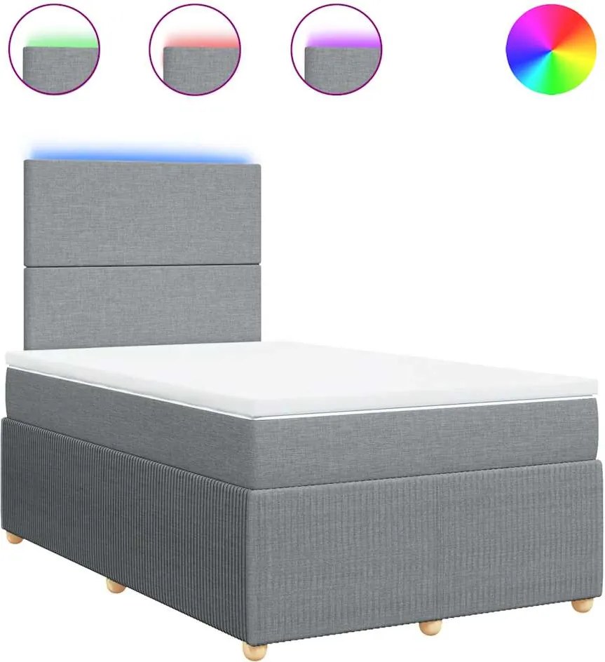 vidaXL Pat box spring cu saltea, gri deschis, 120x190 cm, textil