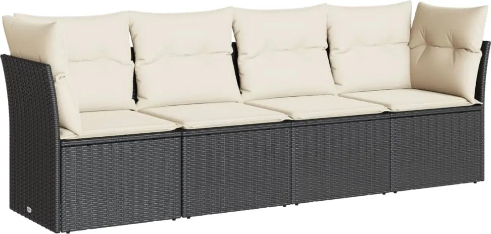 vidaXL Set mobilier de grădină cu perne, 4 piese, negru, poliratan