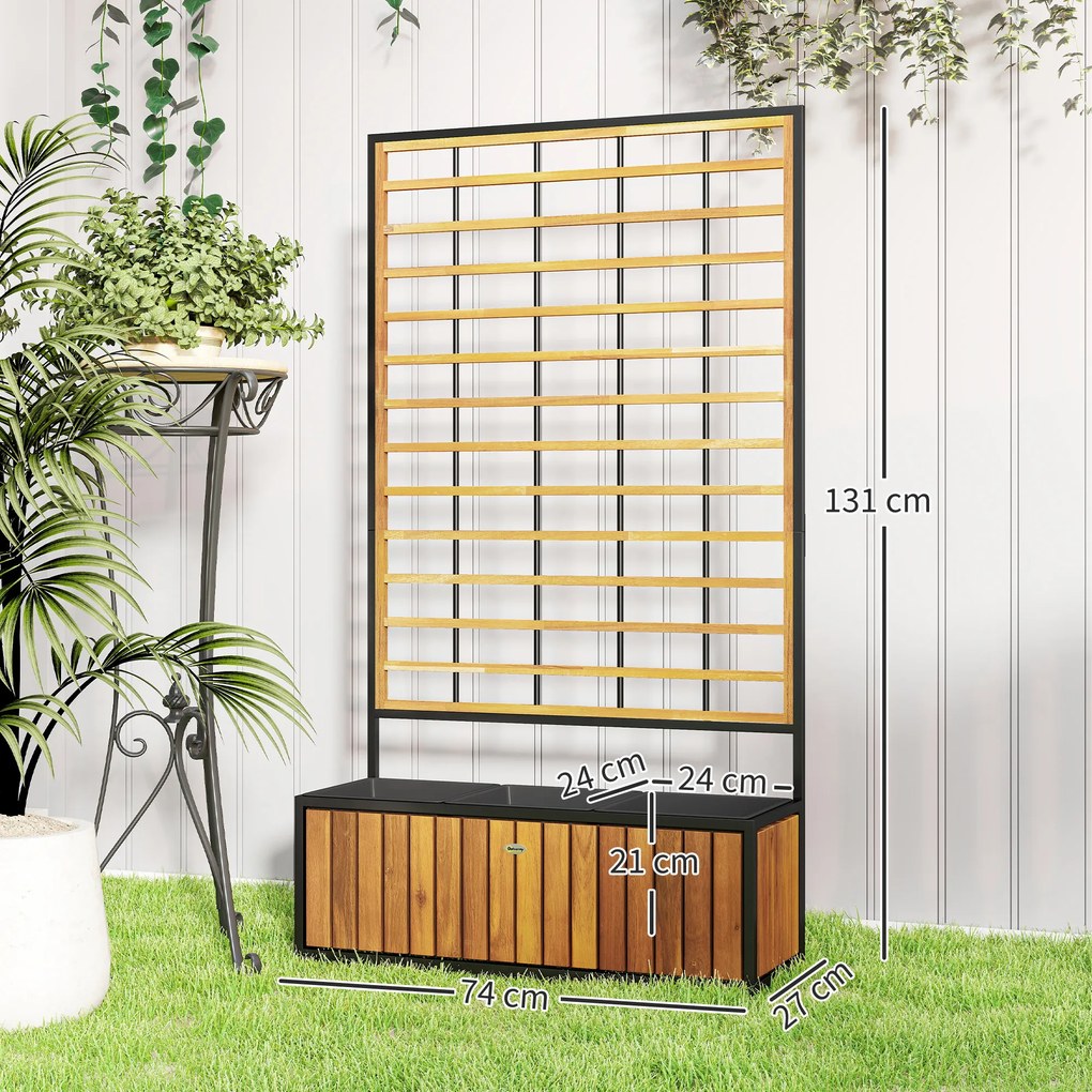 Outsunny Jardiniere cu trei pat înalt de grădină orificii de drenaj din lemn de salcâm industrie 74 x 27 x 131 cm tec | Aosom Romania