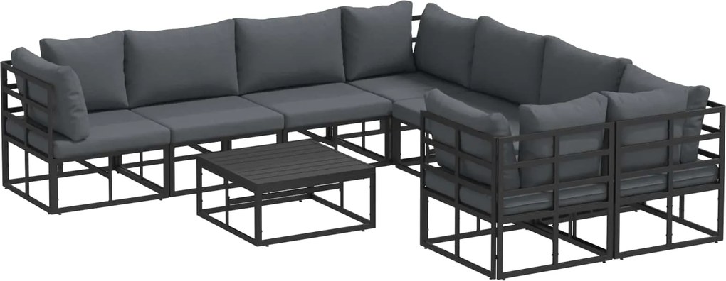 vidaXL Set de canapele pentru grădină cu pernă 9 pcs Negru Oțel