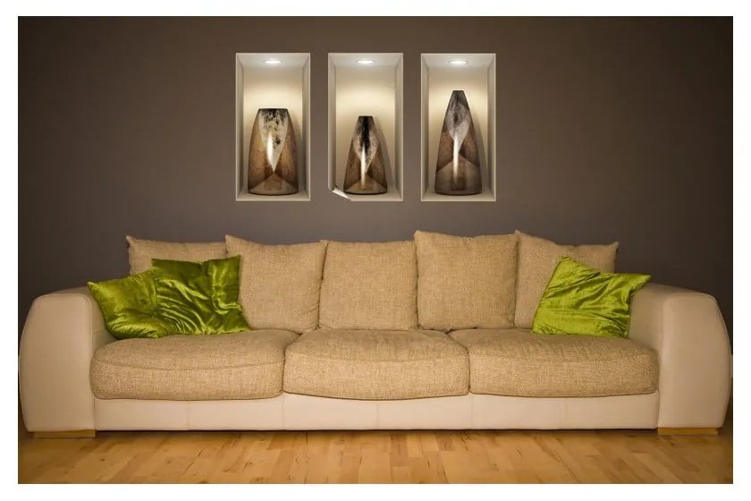 Set 3 autocolante cu efect 3D Ambiance Wooden Vases