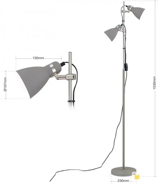 Lampadar cu 2 spoturi directionabile SCHOOL gri