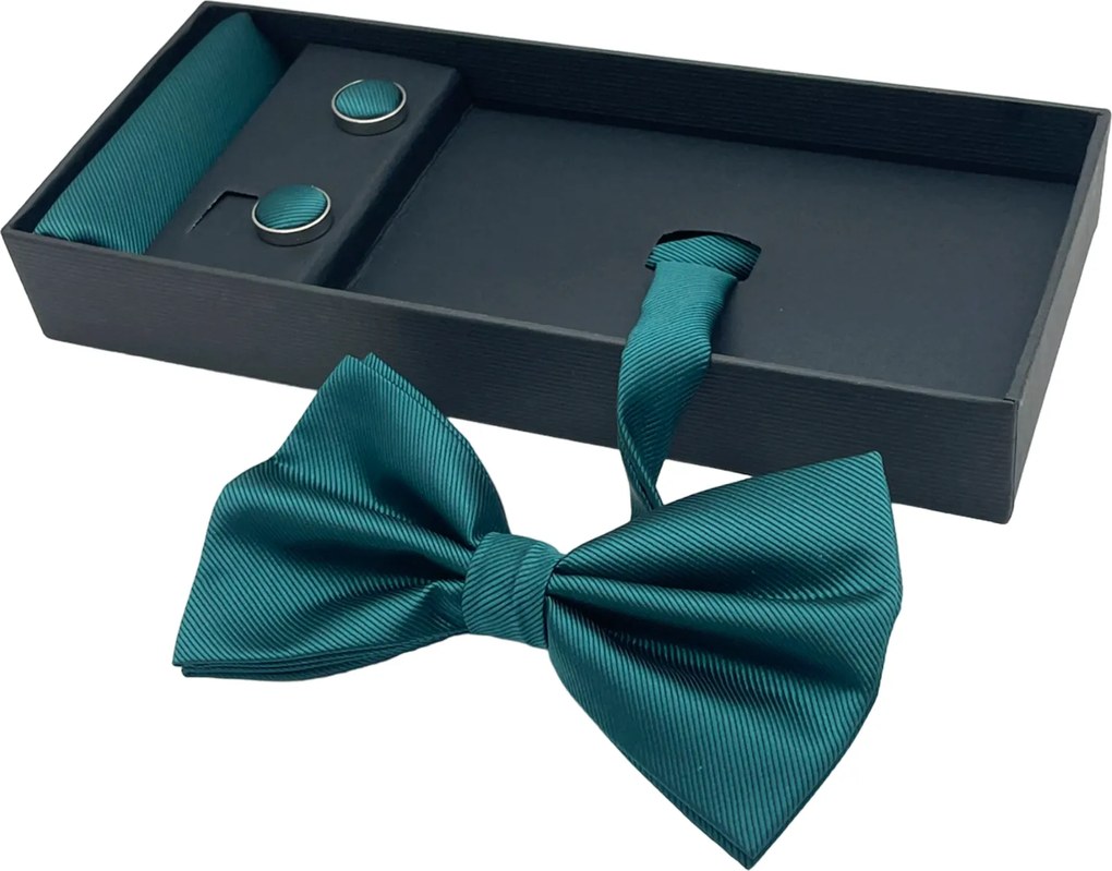 Papion verde smarald, MISTERY, Set cu butoni si batista