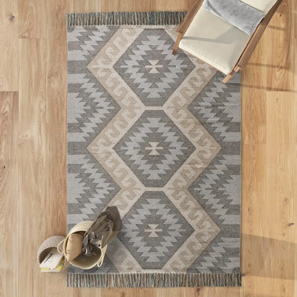 Covor gri lavabil/țesut manual din bumbac reciclat 80x120 cm Chandia – Universal