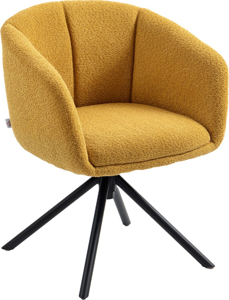 HOMCOM Fotoliu, scaun tapițat cu cupă de șezut confortabilă, rotativ, tapițerie moale, până la 120 kg, Galben | Aosom Romania