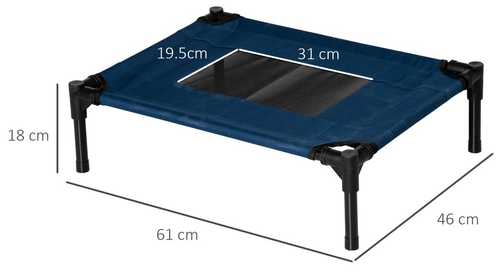 PawHut Pat de Câine Înălțat cu Scaun Respirabil, Pat de Câine din Oțel și Țesătură, 61x46x18 cm, Albastru | Aosom Romania