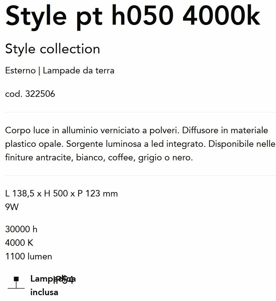 Stalp LED iluminat exterior Style pt h050 4000k negru