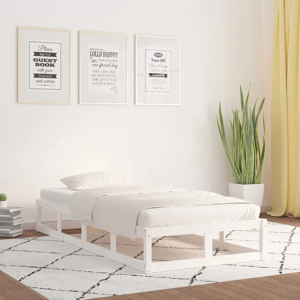 820827 vidaXL Cadru de pat single 3FT, alb, 90x190 cm, lemn masiv