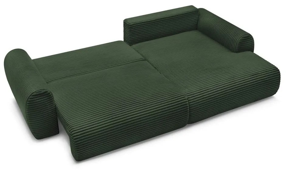 Colțar verde închis extensibil cu tapițerie din catifea reiată (cu colț pe partea dreaptă) Lucien – Bobochic Paris