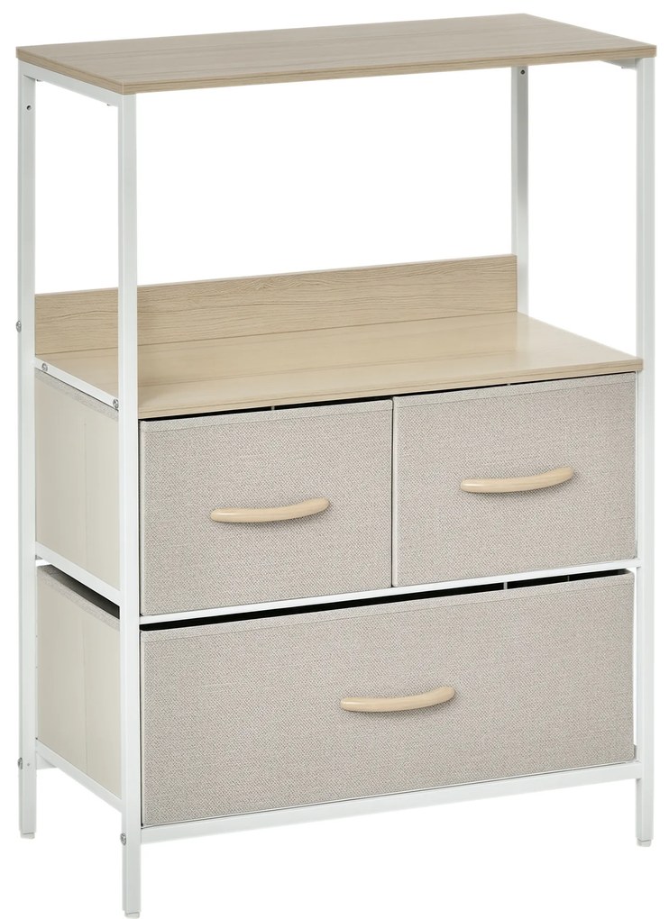 HOMCOM Comodă mobilier de depozitare cu 3 sertare material textil, raft și blat superior, 58L x 29l x 81,5H cm | Aosom Romania