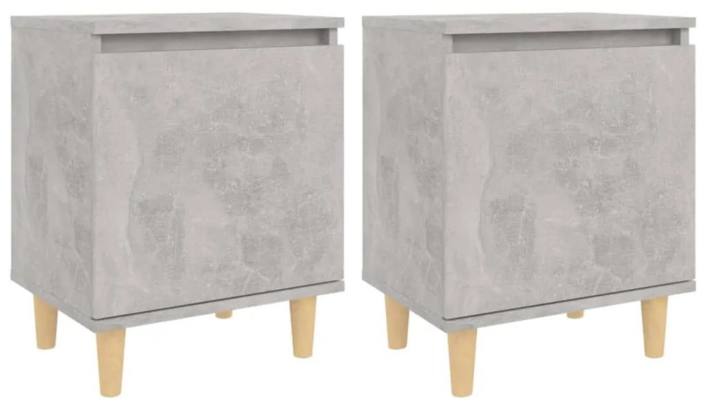 805824 vidaXL Noptiere cu picioare lemn masiv, 2 buc., gri beton, 40x30x50 cm