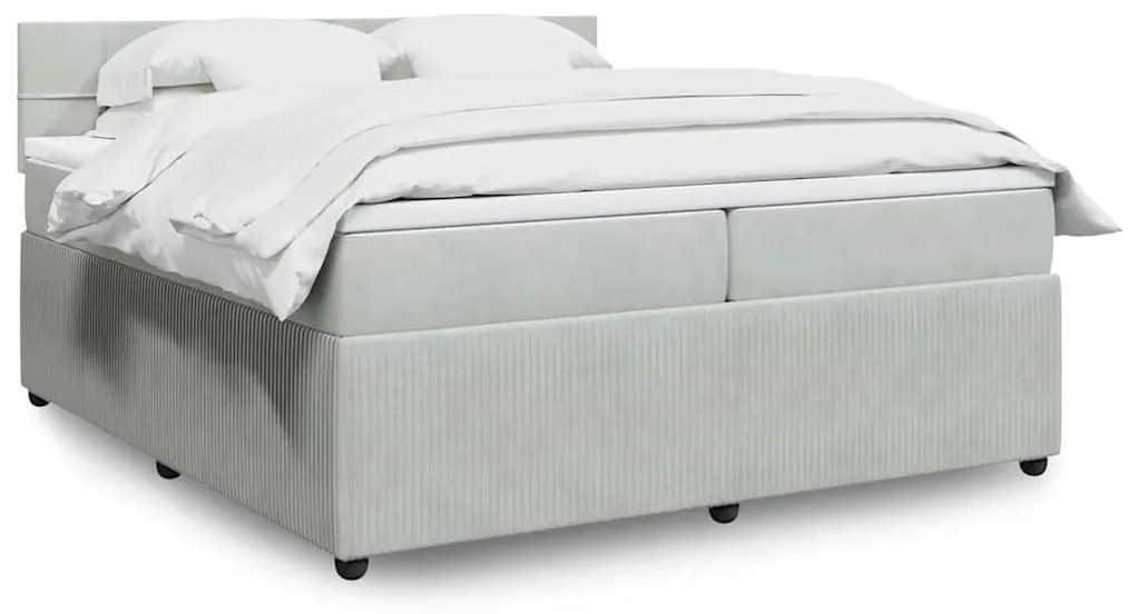 vidaXL Pat box spring cu saltea, gri deschis, 200x200 cm, catifea