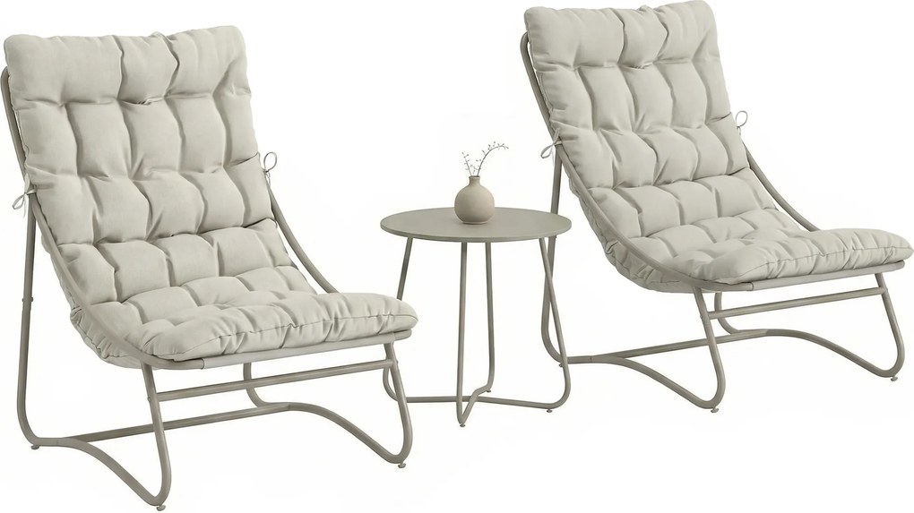 Outsunny Set de grădină 3 piese cu 2 scaune lounge, masă de cafea și perne pentru exterior, patio, balcon, Gri deschis | Aosom Romania