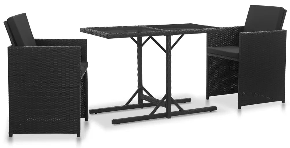 vidaXL Set mobilier de exterior cu perne, 3 piese, negru, poliratan