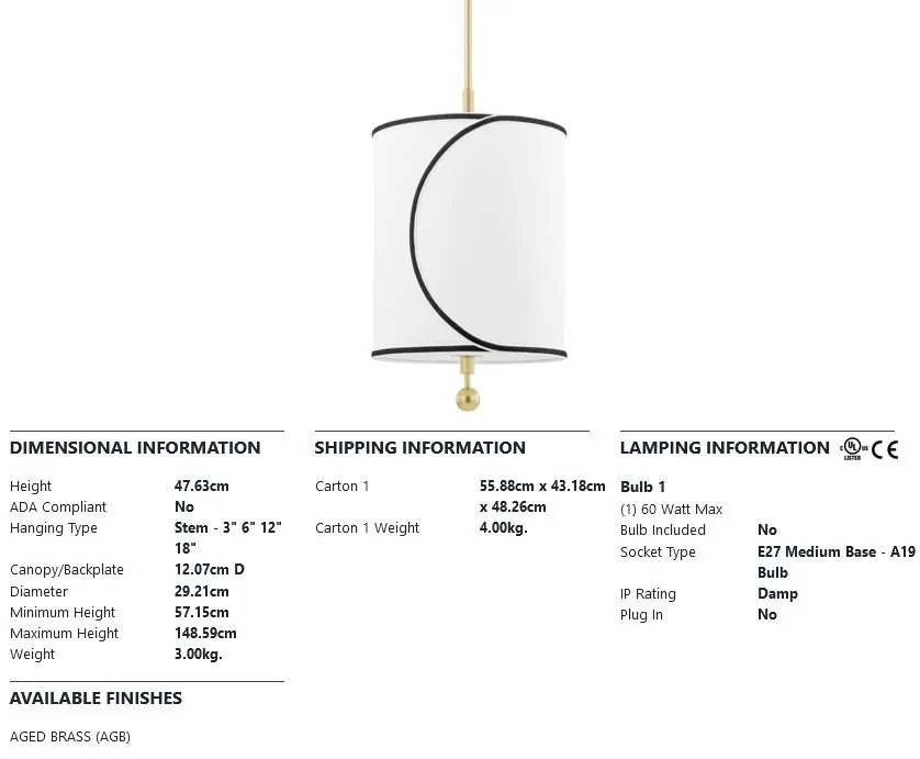 Pendul design modern ZARA, cu o sursa de lumina