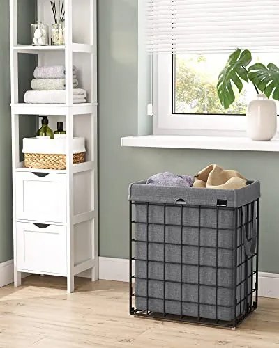 Cos de rufe pliabil cu sac detasabil, metal / textil, gri / negru, Songmics