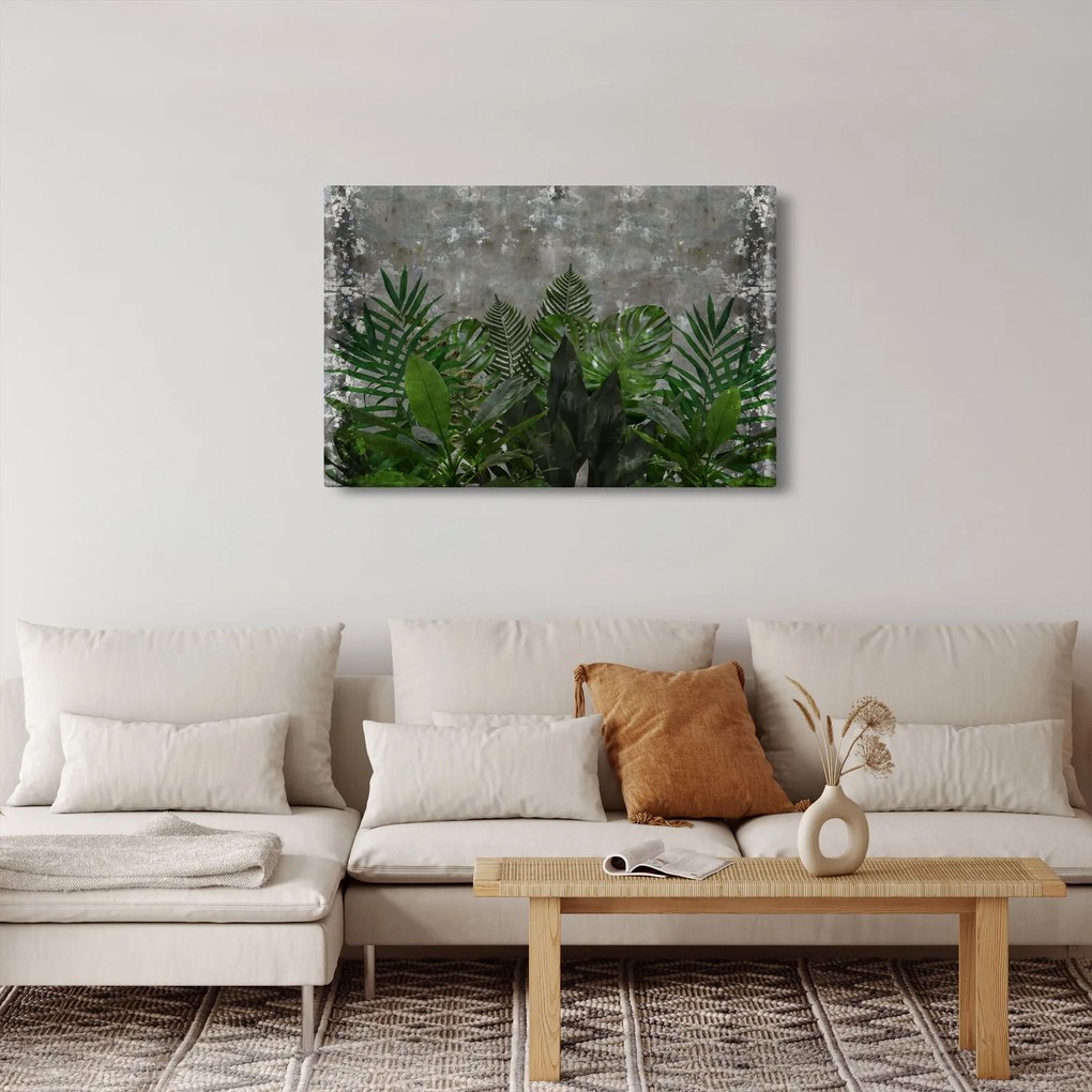 Tablou - Zid de beton cu plante (90x60 cm)