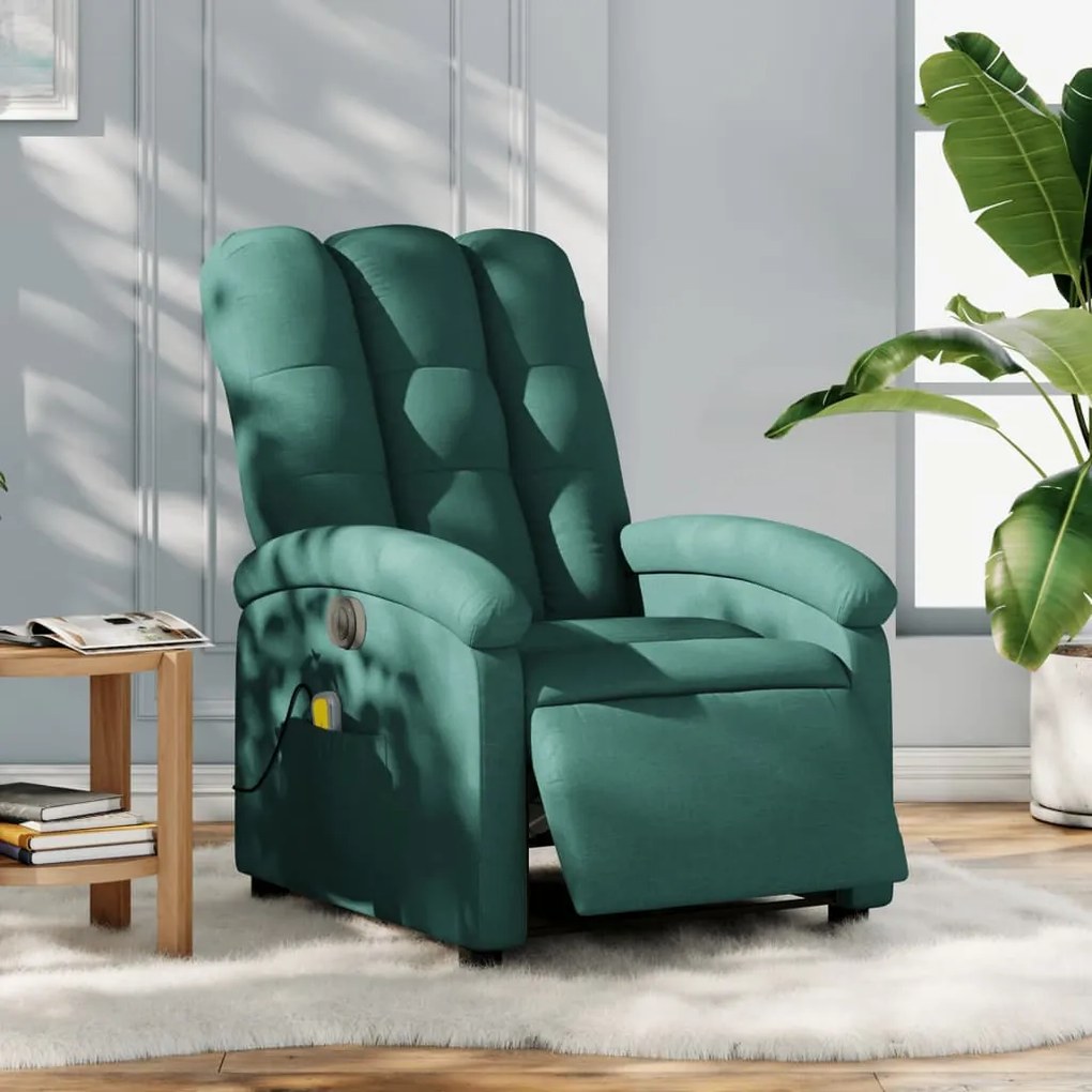 vidaXL Fotoliu electric de masaj rabatabil, verde închis, textil
