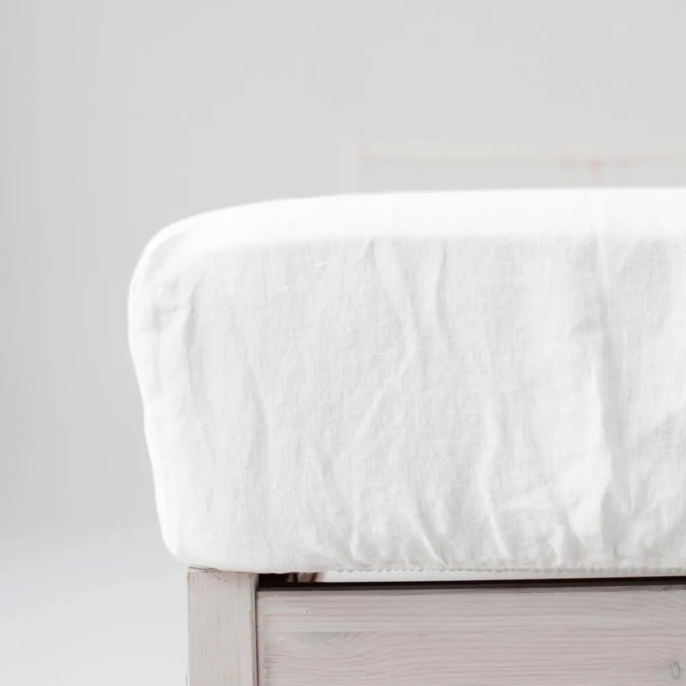 Cearceaf alb din amestec de in cu elastic 90x200 cm – Linen Tales