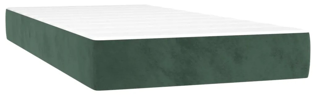 Pat box spring cu saltea, verde inchis, 90x200 cm, catifea Verde inchis, 90 x 200 cm, Benzi verticale