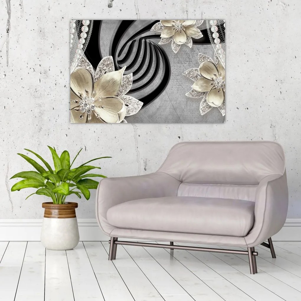 Tablou - 3D Flori aurii (90x60 cm)