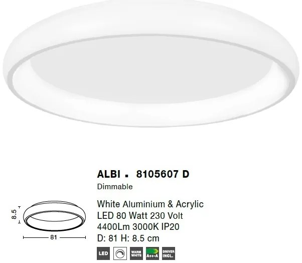 Lustra LED aplicata moderna design slim 81cm ALBI alba NVL-8105607 D