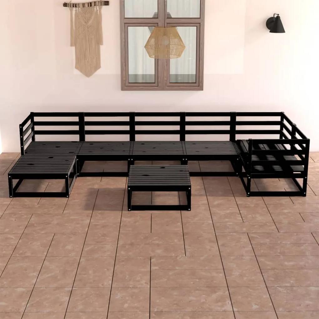 3075703 vidaXL Set mobilier de grădină, 8 piese, negru, lemn masiv de pin
