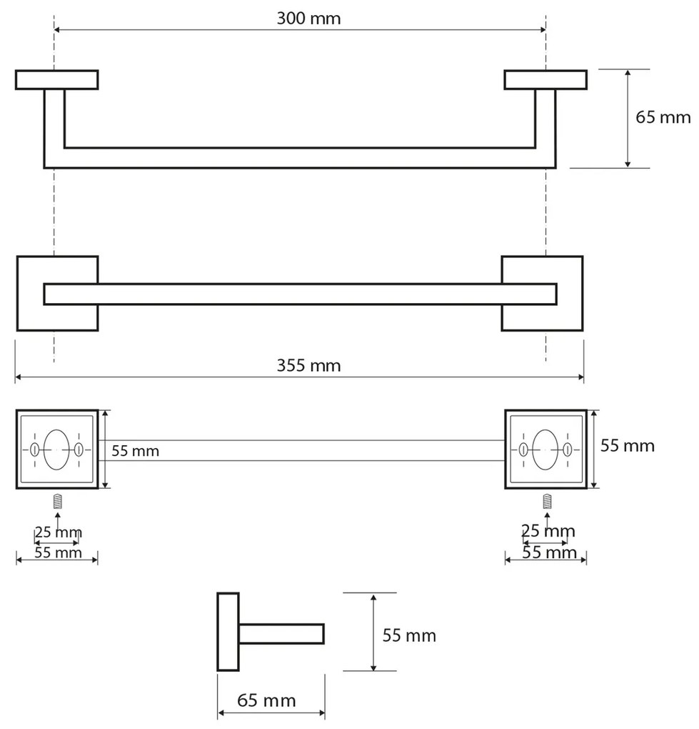 SAPHO XQ401 Suport pentru prosoape X-Square 35 cm,argintiu