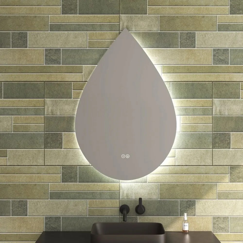 Oglinda cu iluminare si dezaburire Inter Ceramic Piovere asimetrica 60x90 cm