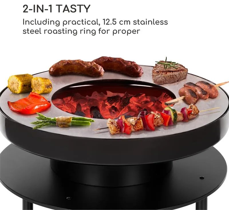 Wood Stock, vatră 2 în 1, grătar BBQ, Ø56cm, oțel inoxidabil, neagră
