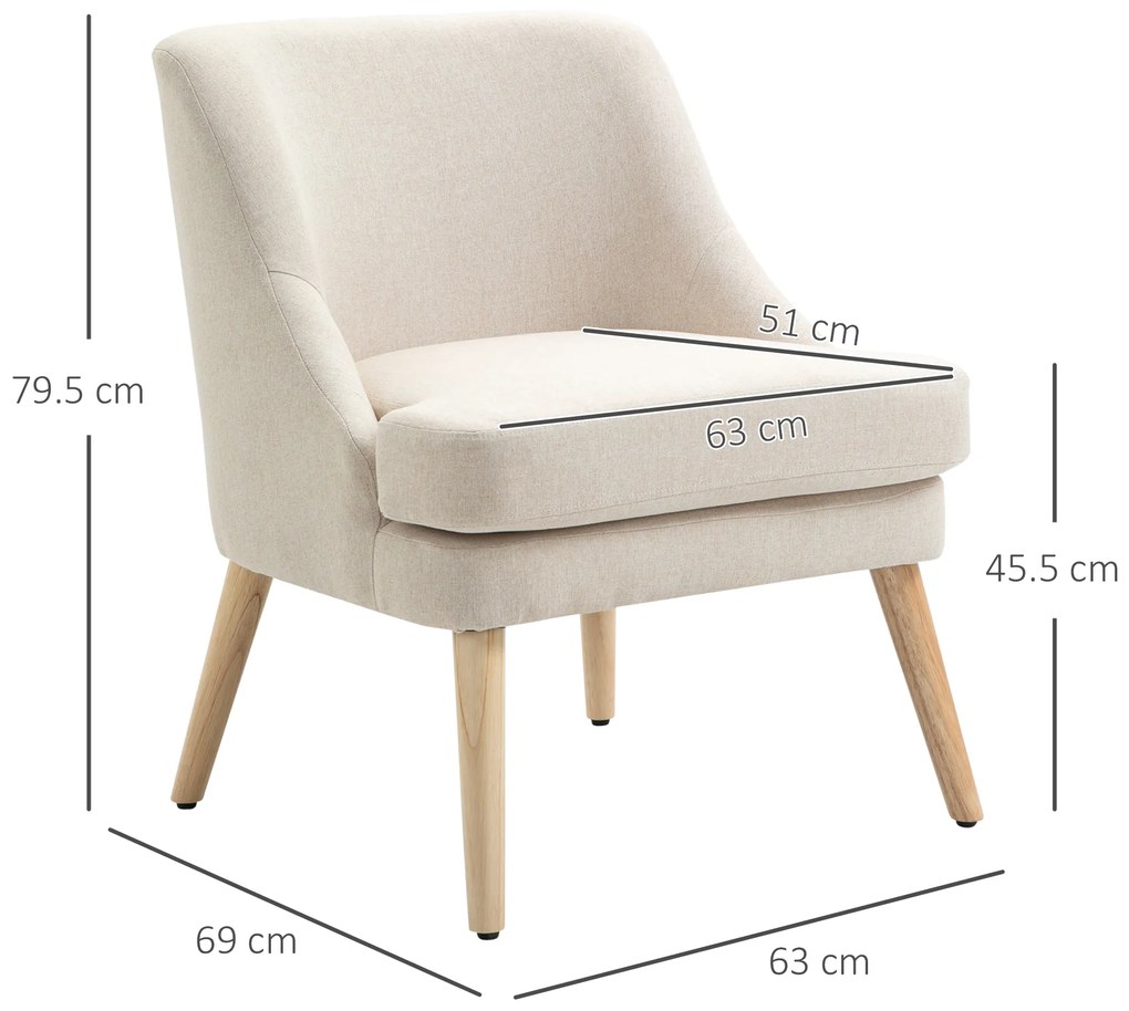 HOMCOM Fotoliu Scandinav Fotoliu confortabil pentru salon Fotoliu pentru dormitor Picioare din lemn masiv captuseala din material de in bej | Aosom Romania