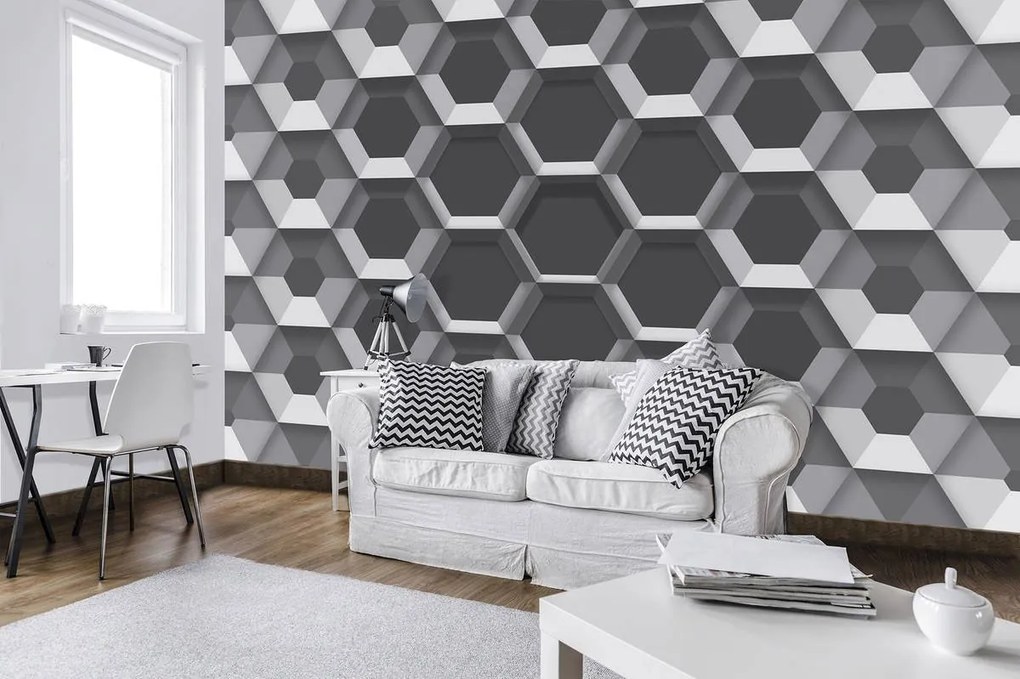 Fototapet - 3D hexagon (254x184 cm)