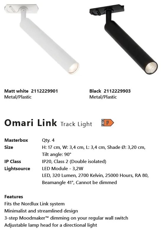 Accesoriu, Spot LED directionabil Omari negru, pentru sina Nordlux Link