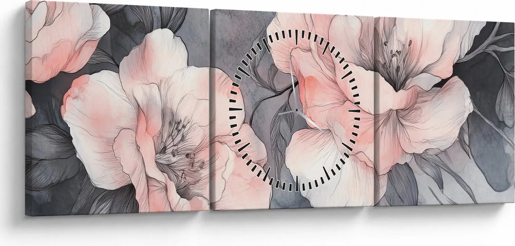 Tablou - Schiță de flori (cu ceas) (90x30 cm)