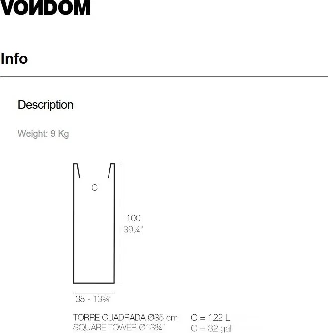 Ghiveci plante design decorativ exterior/interior Square tower pot 35x35x100cm
