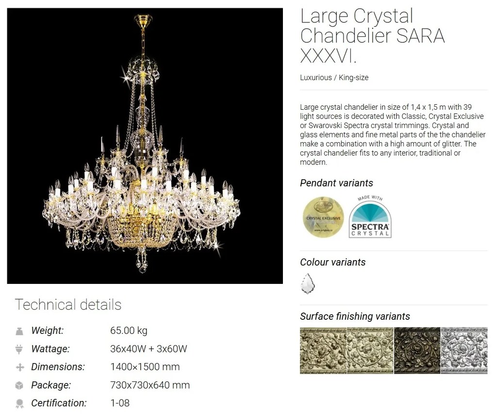Candelabru XXXL cu 36 de brate Cristal Bohemia Exclusive SARA XXXVI. CE