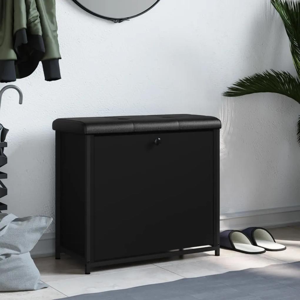 Banca pantofi cu sertar rabatabil, negru, 62x32x56 cm