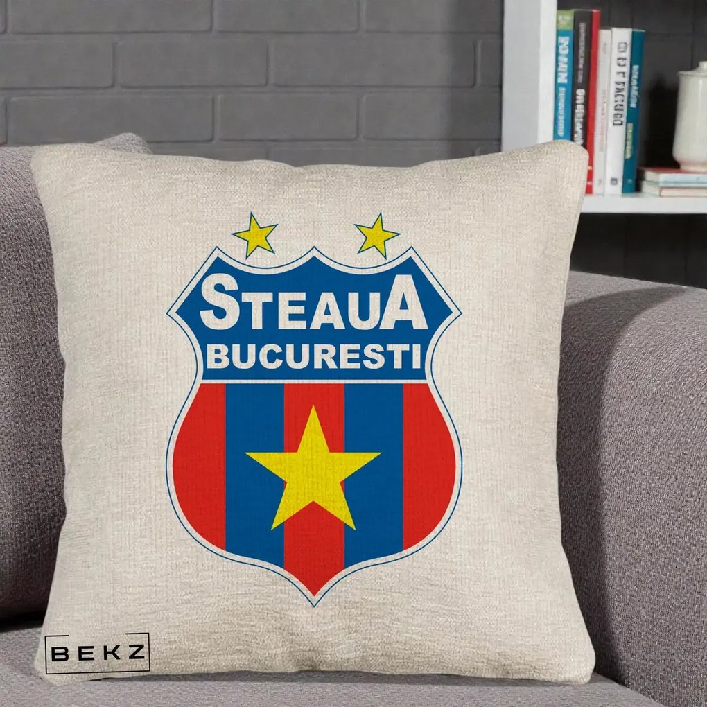 Perna Personalizata Steaua Bucuresti Fotbal, 40x40 cm, Bej Canapea, Husa Detasabila, Perna Inclusa, BEKZ®