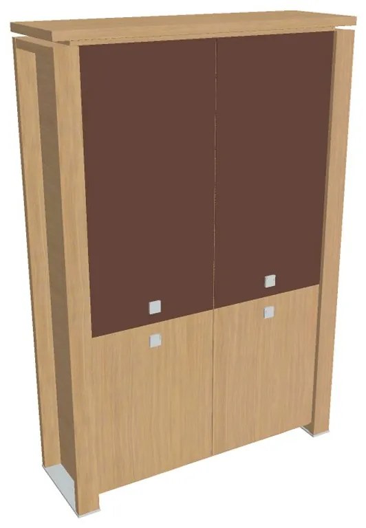 Dulap înalt Verno+ 140 x 46 x 210 cm, uși combinate, stejar deschis / maro