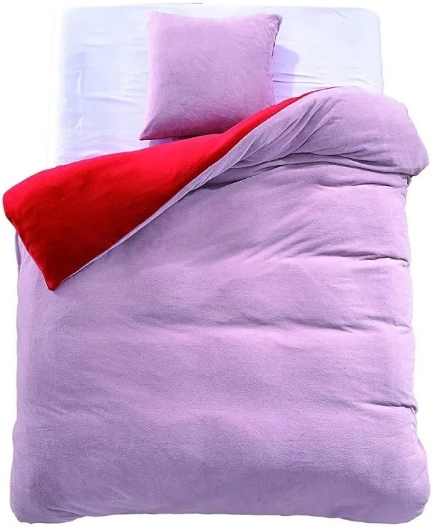 Lenjerie de pat reversibilă din microfibră DecoKing Furry, 200 x 220 cm, roșu - roz