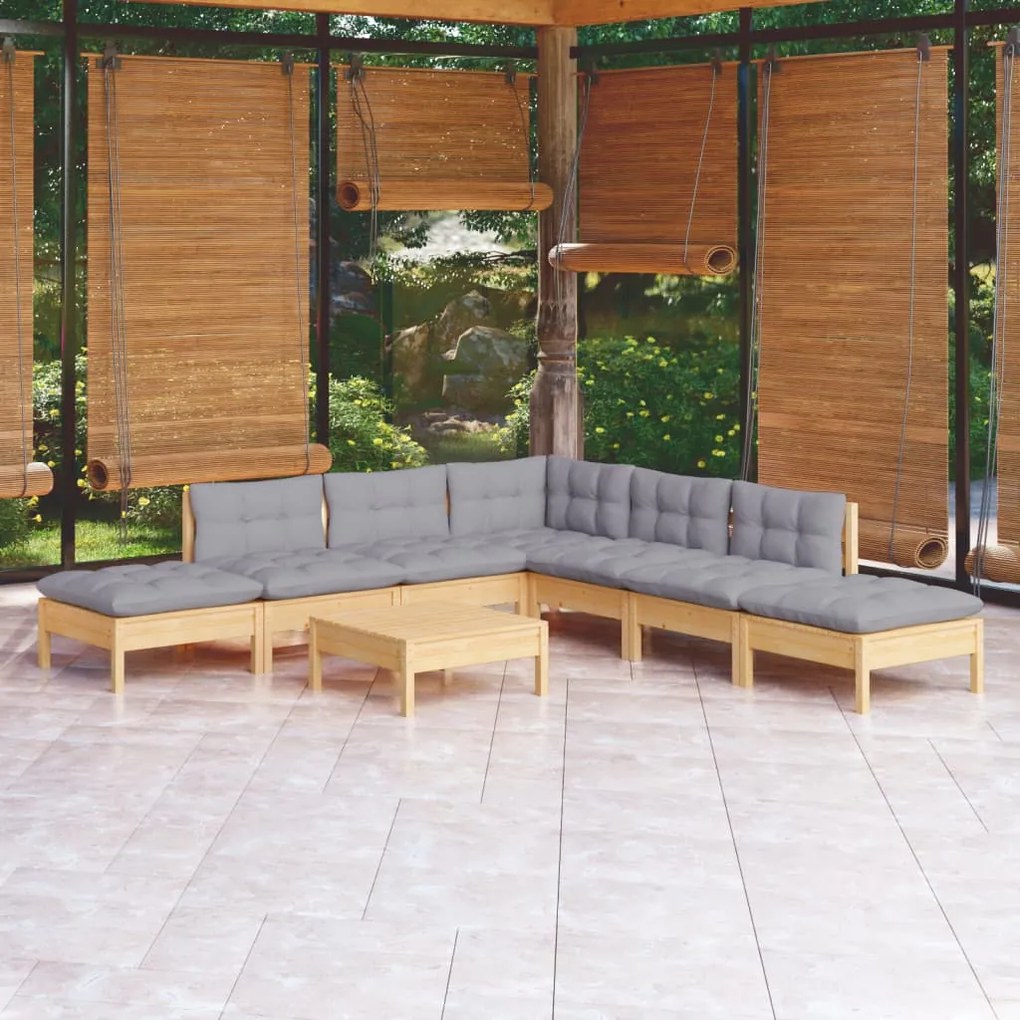 3096327 vidaXL Set mobilier de grădină cu perne, 8 piese, gri, lemn de pin